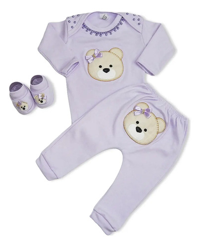 Conjunto Body Beb� Cal�a Mij�o Bordados Sapatinho 3 Pe�as